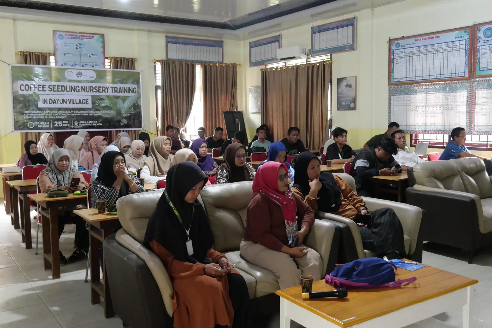 Participants listening during a coffee training session in Dayun